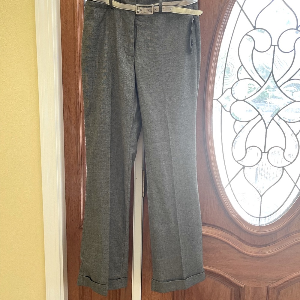 Metallic grey pants with belt. NWT